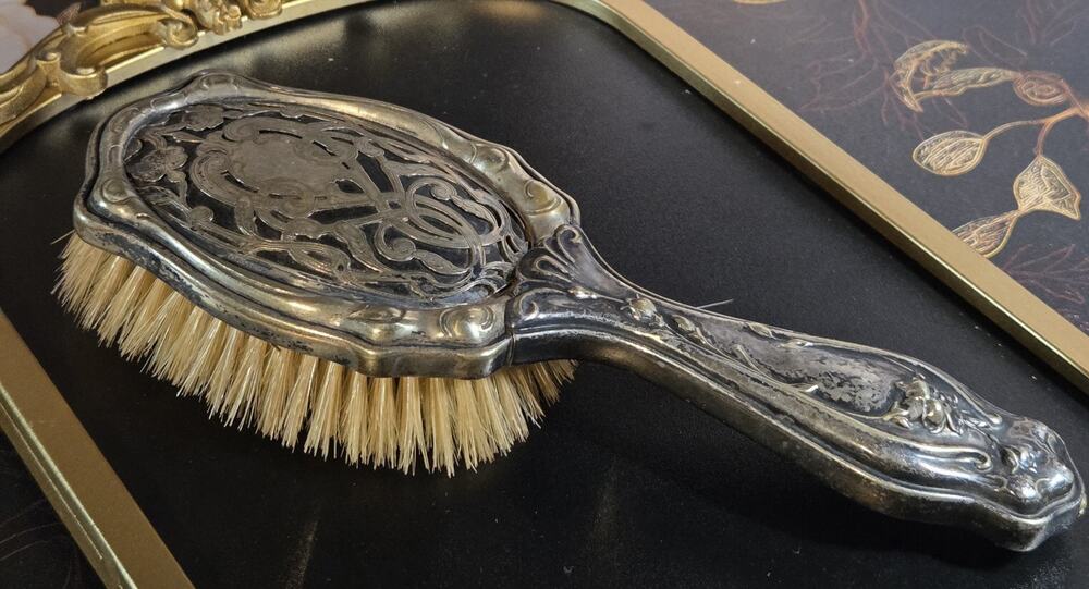 Antique Victorian Art Nouveau German Silver Vanity Hair Brush Estate Find